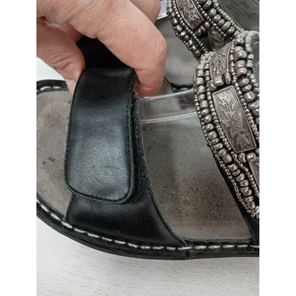 Alegria Verona Sandals Womens 37 Black Leather Boho Beaded Comfort Strappy Shoes